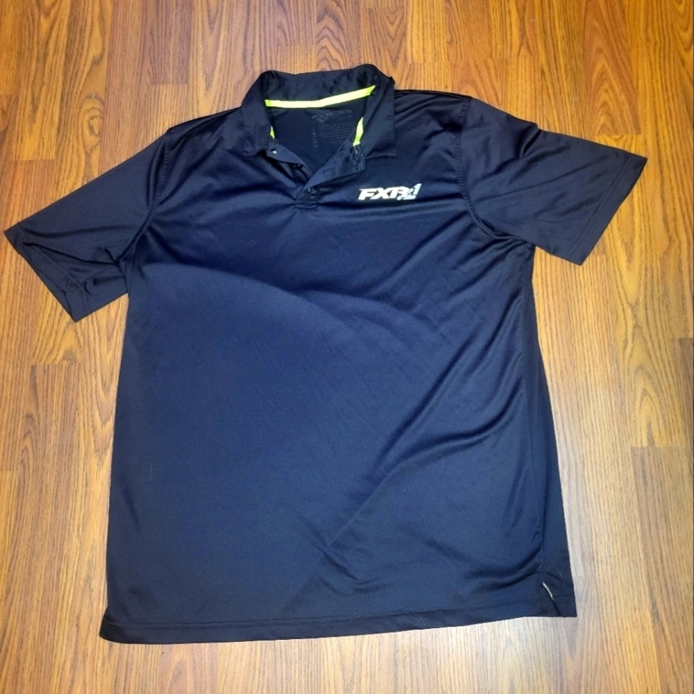 FXR Polo Shirt Men’s XL Black Yellow/Green Logo Performance Outdoor Wear A94